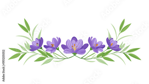 Lavender and green leaves floral botanical divider