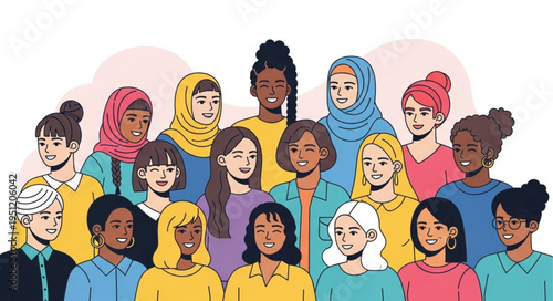 Diverse Group of Women Standing Together Smiling.