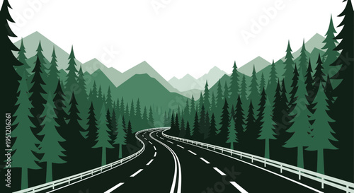 Scenic Mountain Road Winding Through Pine Forest Landscape