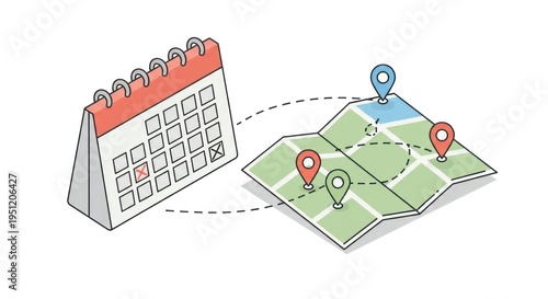 Calendar and Map with Location Markers.