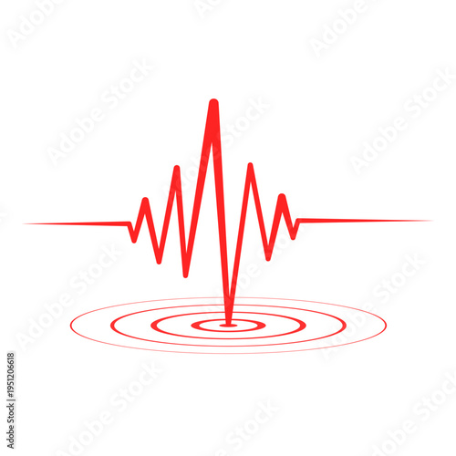 Red seismic wave heart beat frequency and ripple pulse icon