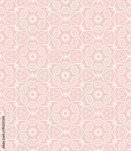 Blush Pink and White Boho Floral Seamless Pattern with Ornamental Medallions