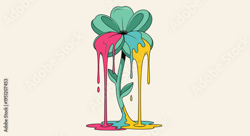 Colorful Painted Palm Tree Illustration.