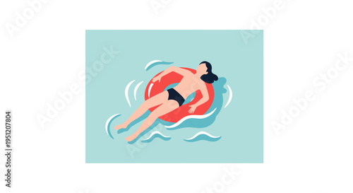 Woman Relaxing on Inflatable Swim Ring.
