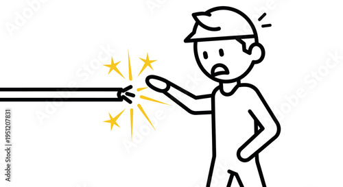 Man shocked by electric current.