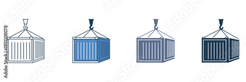 Shipping container icon set, versatile vector icons representing storage, transport, and shipping containers