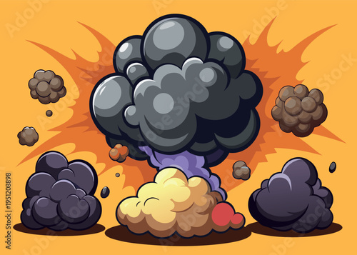 Dark smoke clouds manga cartoon explosion vector