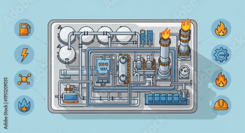 Detailed Illustration of a Natural Gas Power Plant Operation.
