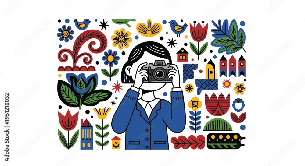 Fototapeta premium Folk photographer woman vector