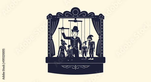 Black silhouette of marionette puppets.