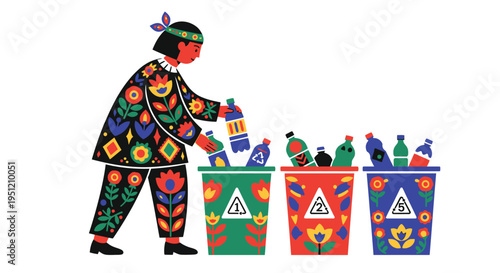 Folk recycling woman vector