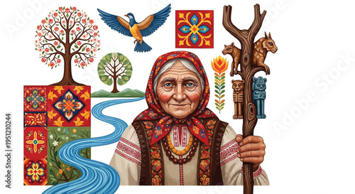 Folk grandmother symbols vector
