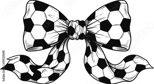 Soccer Ball Pattern Ribbon Bow Illustration