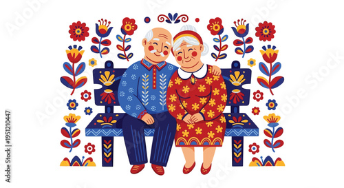 Elderly couple folk vector