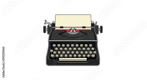 Vintage Black Typewriter with Paper.