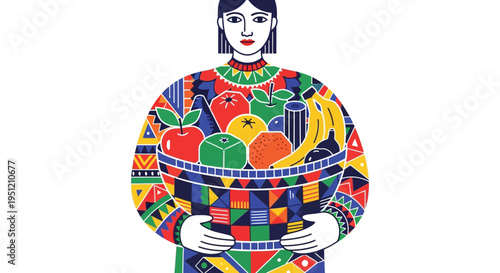 Folk fruit basket vector