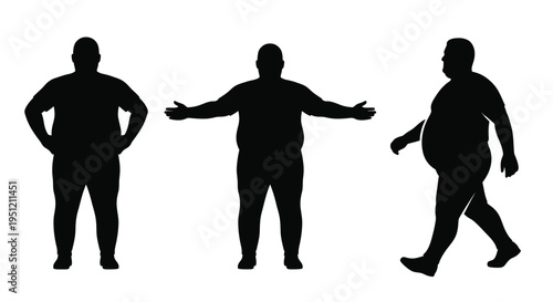 Silhouettes of three men demonstrating varying degrees of obesity