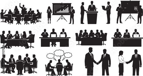 Business People Meeting Silhouettes in Various Professional Settings Daily