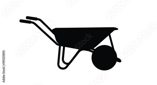 Simple black silhouette of a wheelbarrow a gardening tool for hauling