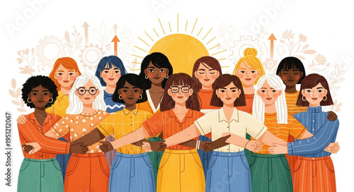 Diverse group of women standing together in solidarity.