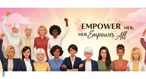 Diverse group of women standing together celebrating empowerment and unity.