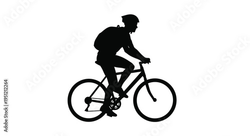 Silhouette of a cyclist riding a bicycle against a white background