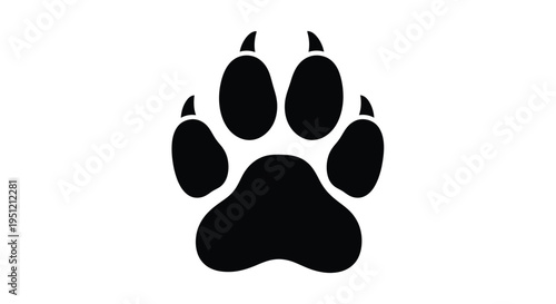 A stark black silhouette of a large animal paw print is shown