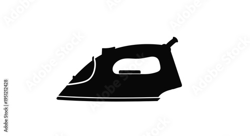 A black silhouette of a classic steam iron on a white background