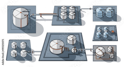 Industrial Plant Layout with Tanks and Processing Units.