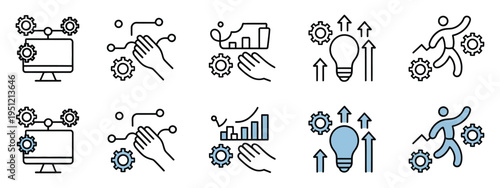 Strategic evolution icon set, vector illustrations representing digital transformation, technology, evolution