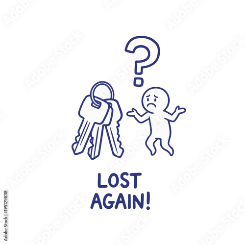Line art characters searching for lost keys confused people problem solving real estate security concept New Year 