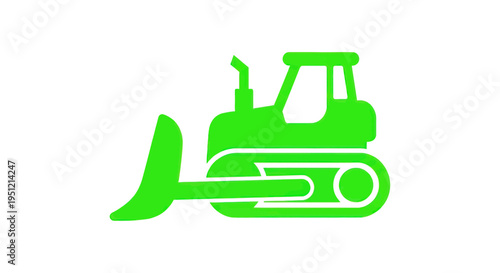 Green Bulldozer Icon on White Background - Construction Vehicle Vector