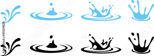 Water splash Icon set liquid drops and wave ripple flat vector Illustration