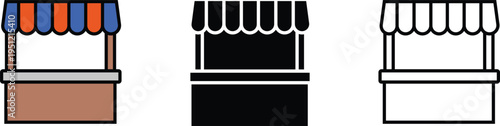 Shop stall Icon set market and food stand vector collection Illustration