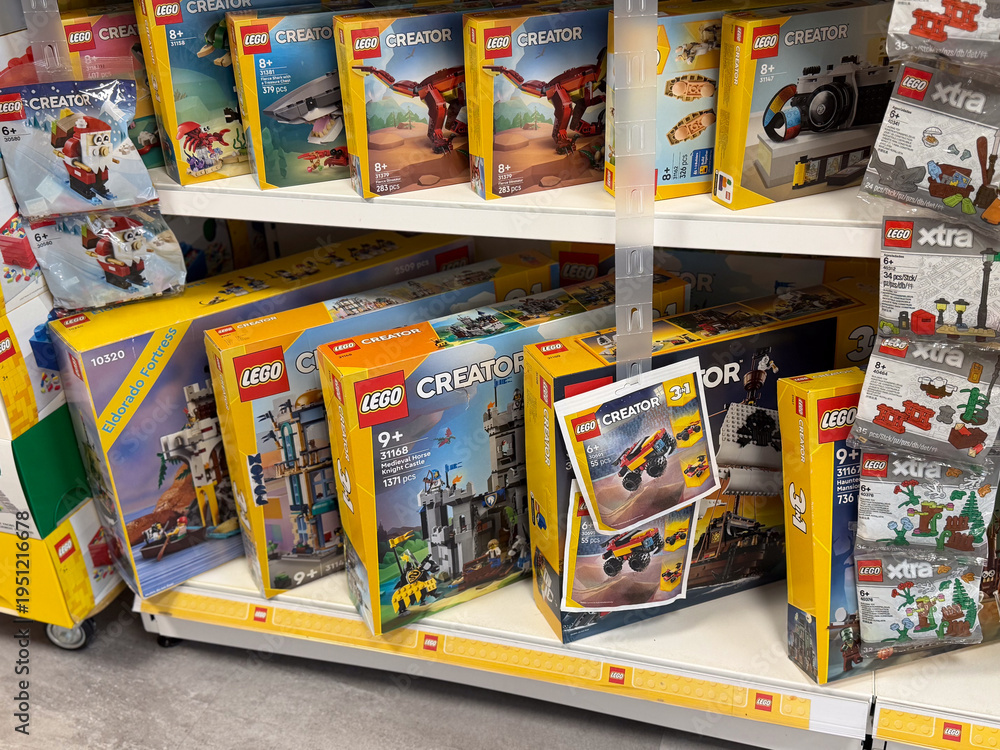 Naklejka premium Lego creator sets on store shelf