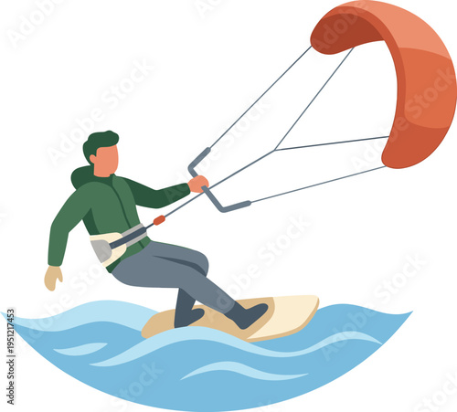 Kitesurfing Enthusiast Enjoys the Thrill of Gliding Across Waves with a Large Kite