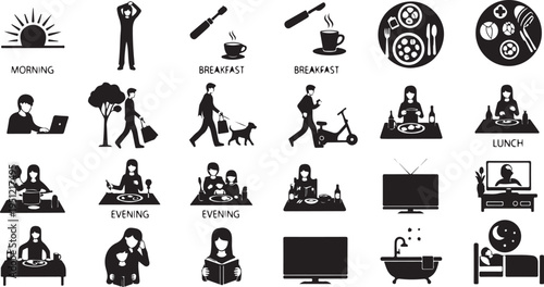 Daily Life Activities Icons Set for Healthy Living Concepts