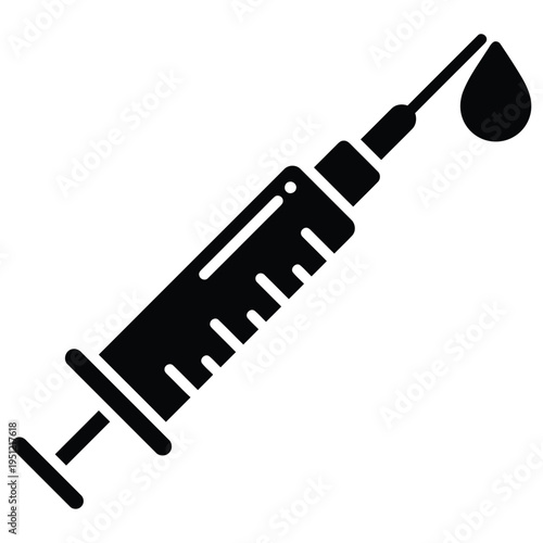Medical syringe with a black and white color scheme being held horizontally isolated on white background, Vector, illustration