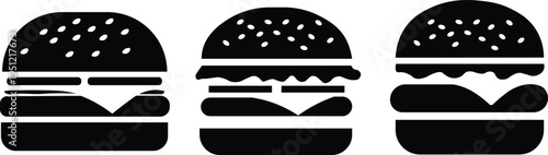 Minimalist cheeseburger icon set black silhouette burger vector collection on white background