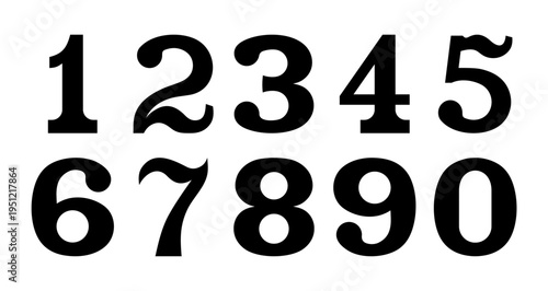 Black numbers from zero to nine. White background