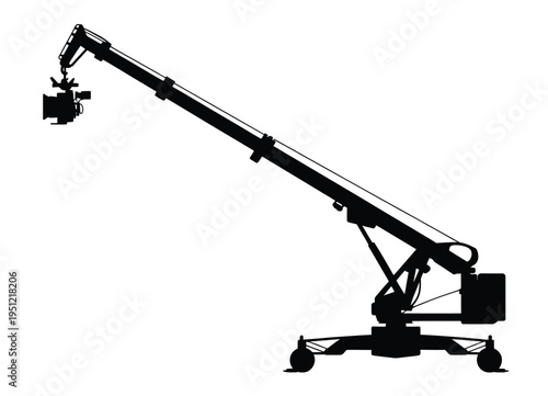 Industrial hydraulic crane mounted on a mobile platform for heavy lifting operations isolated on white background, Vector, illustration