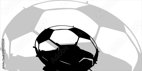 Close-up abstract illustration of a soccer ball in a bold black silhouette style with grunge and distressed details.