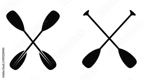 Two pairs of crossed oars, displayed in a stark black silhouette, vector illustration perfect for nautical designs, rowing clubs, sports logos