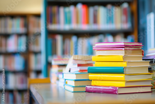 Library table with study materials