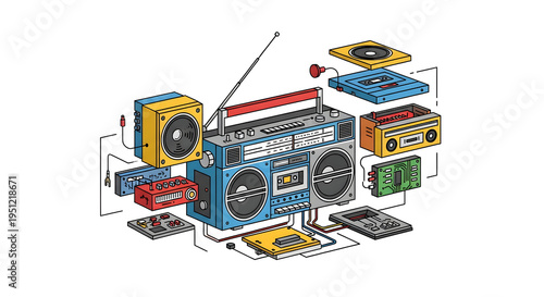 Retro electronic devices and gadgets illustration
