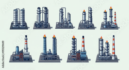 Diverse Oil Refinery Structures - A Collection of Industrial Power.