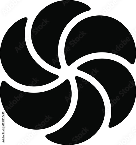 Modern abstract design featuring a stylized black wind turbine or pinwheel shape on white background isolated on white background, Vector, illustration