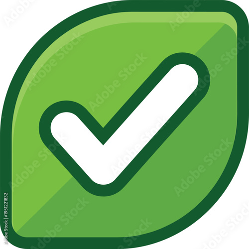 Green checkmark icon inside a rounded leaf-shaped outline symbolizing approval or confirmation Earth Day 2026 Earth Day 2027 Earth Day