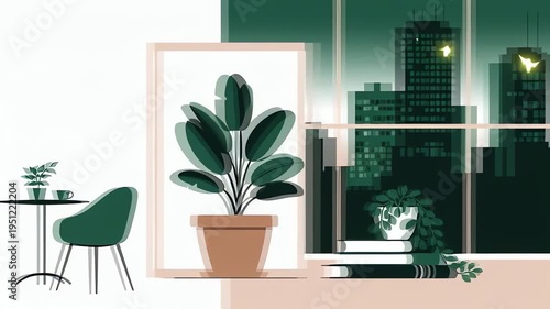 Cozy Indoor Scene with City View - A Relaxing Ambiance.