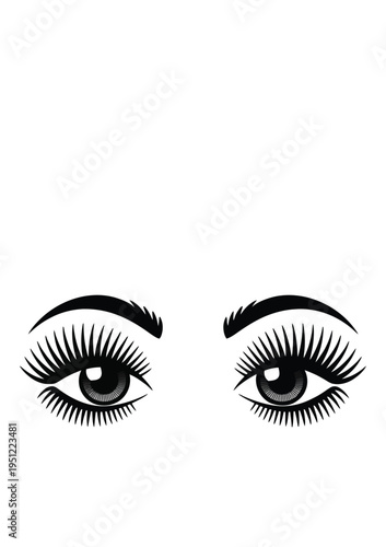 A pair of stylized eyes with detailed eyelashes and subtle shading for an artistic touch. isolated on white background, Vector, illustration